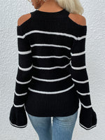 Cold Shoulder Striped Sweater