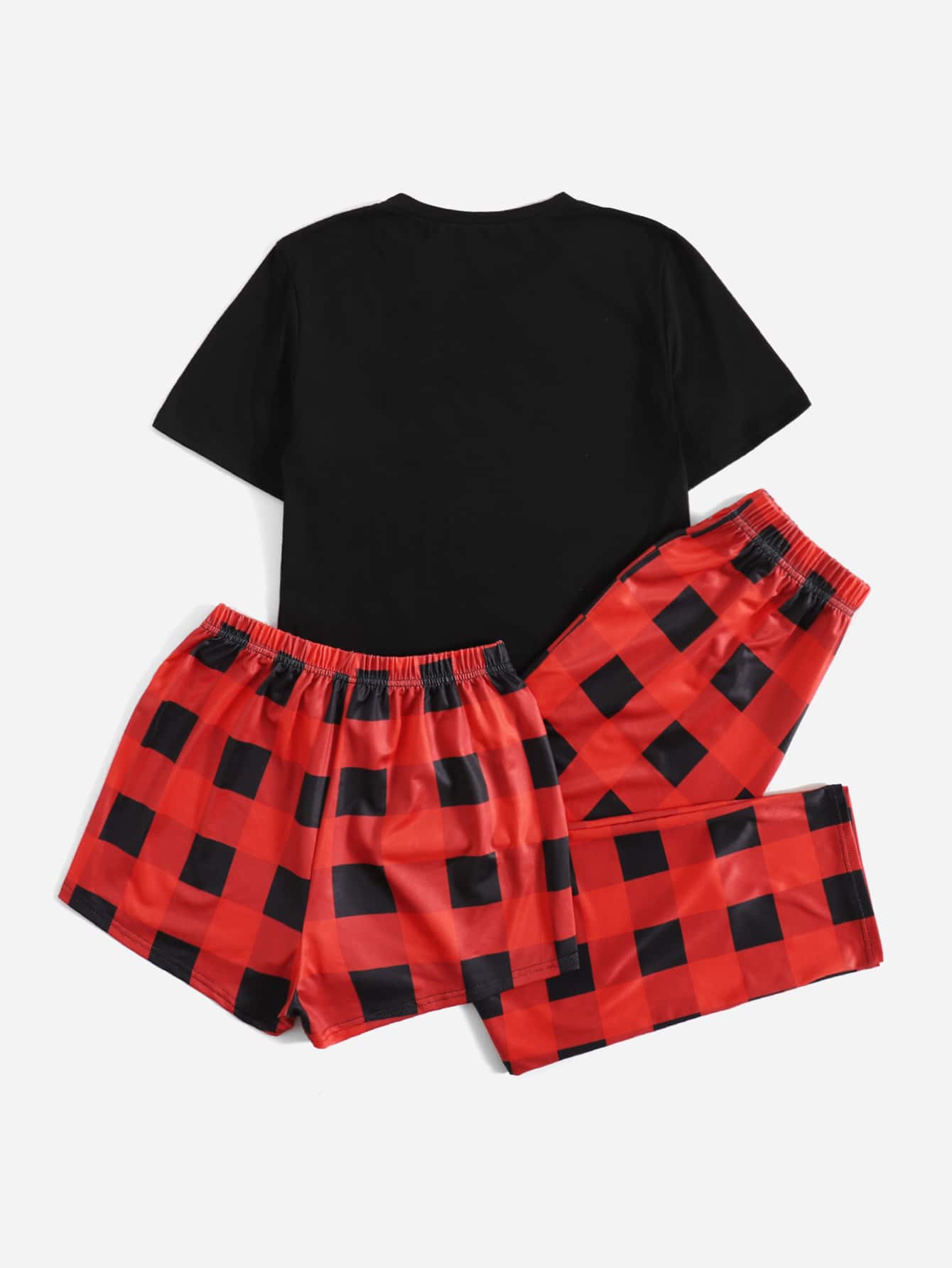 Deer & Letter Graphic Tee & Buffalo Plaid Shorts & Pants PJ Set