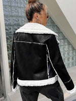 Teddy Panel Zip Up PU Leather Moto Jacket