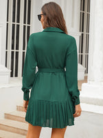 Solid Pleated Hem Shirt Dress