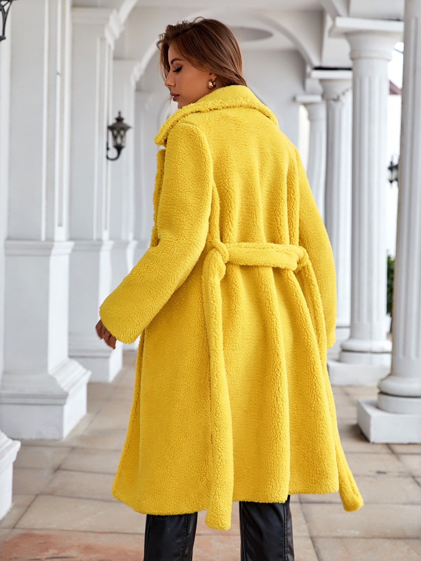 Open Front Belted Fleece Coat