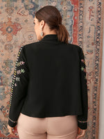 Plus Plant Embroidery Open Front Jacket