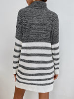 Turtleneck Color Block Drop Shoulder Sweater Dress Without Belt