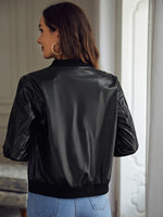 Slant Pocket Zip Up PU Leather Bomber Jacket