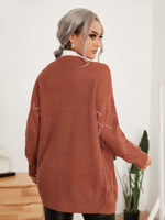 Pointelle Knit Drop Shoulder Open Front Cardigan