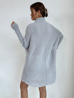 Turtleneck Drop Shoulder Asymmetrical Hem Sweater Dress