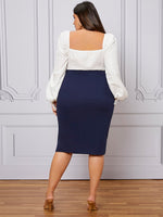 Plus Button Detail Slit Skirt