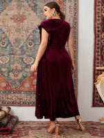 Plus Pearl Beaded Chain Detail Velvet Prom Dress