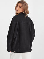 Ripped Drop Shoulder Flap Pocket Denim Jacket