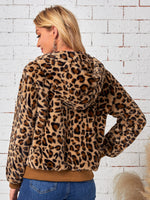 Leopard Pattern Hooded Flannel Jacket