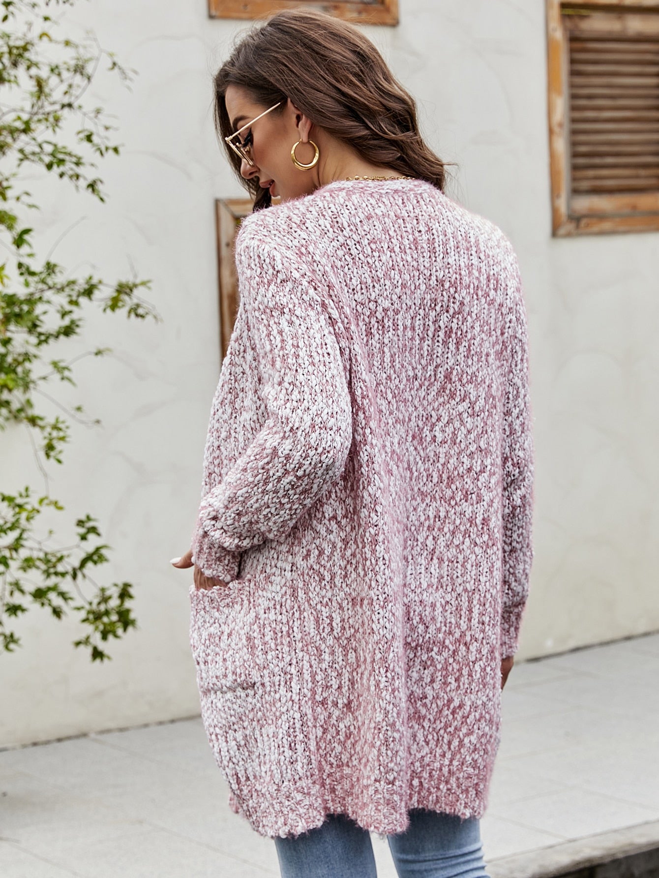 Marled Knit Dual Pocket Open Front Cardigan