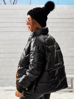 Zip Up Snap Button Puffer Coat