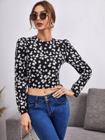 Floral Print Tie Back Crop Blouse