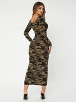 Scoop Neck Camo Bodycon Dress