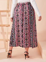 Plus Argyle Print Knotted Fringe Detail Skirt