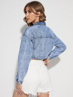 Zip Up Drop Shoulder Crop Denim Jacket