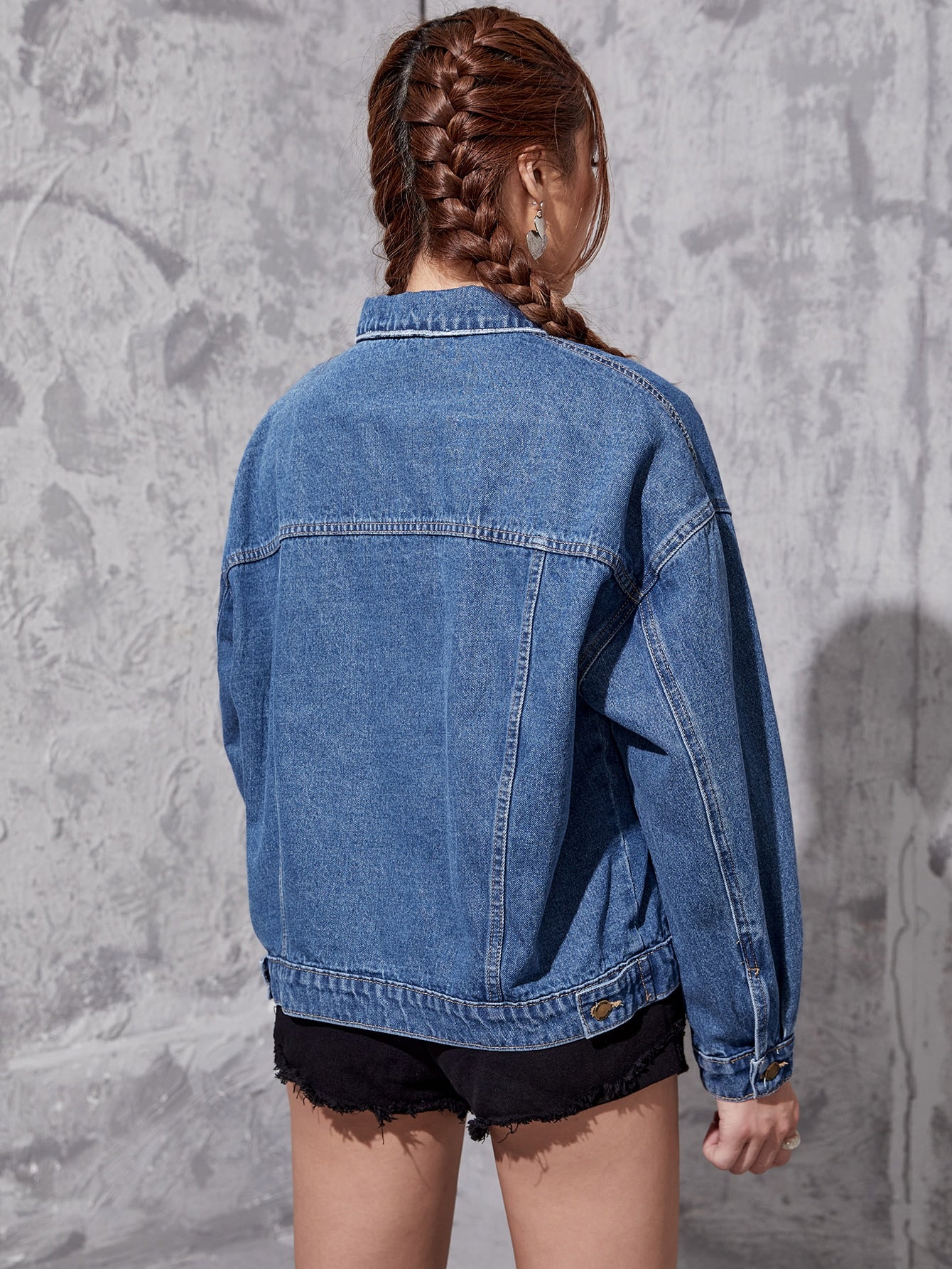 Drop Shoulder Ripped Denim Jacket