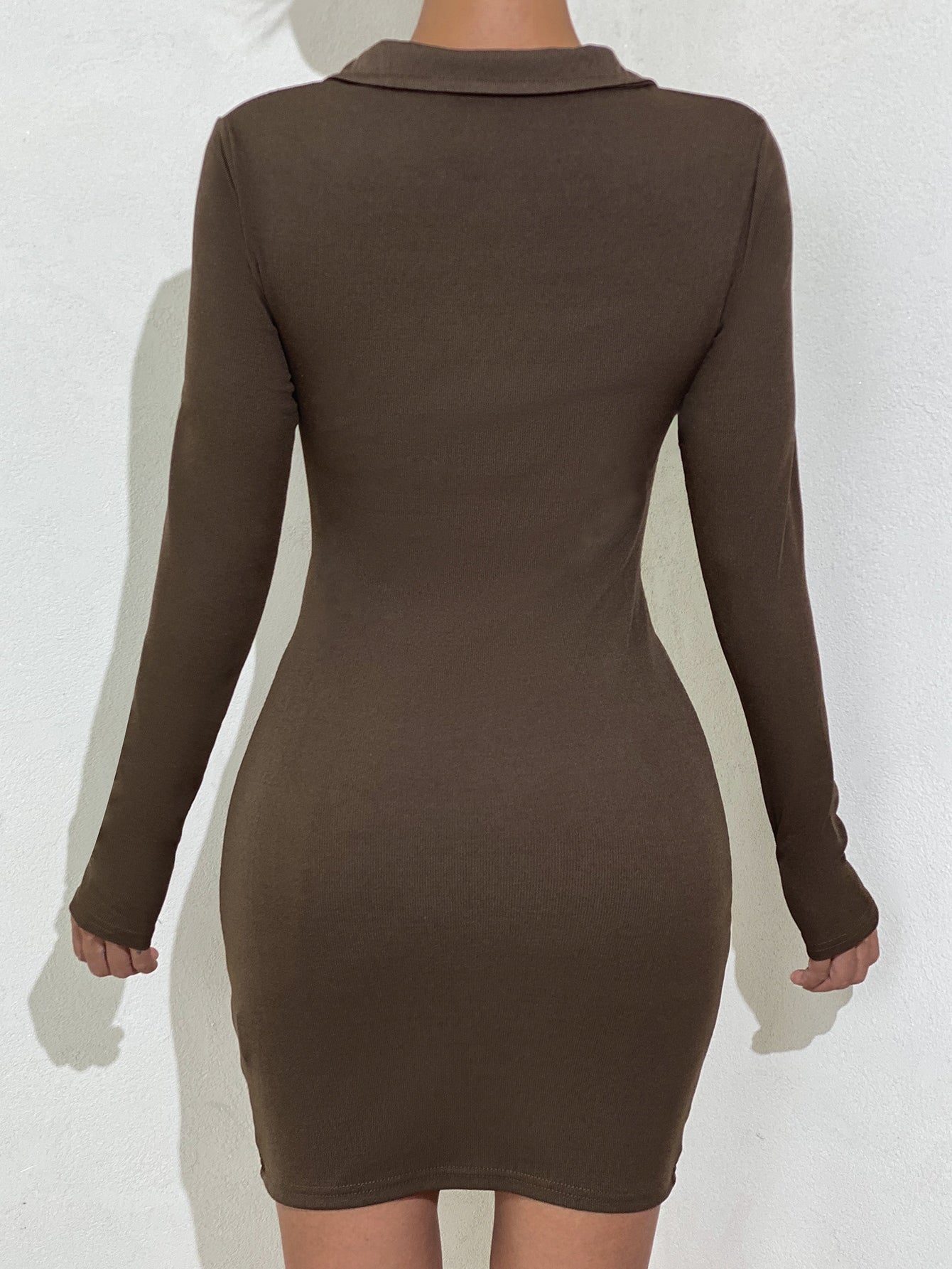 Ruched Half Button Bodycon Dress