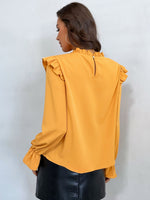 Press Crease Ruffle Trim Flounce Sleeve Blouse