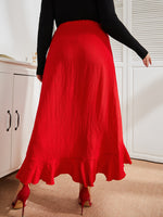 SBetro Plus Elastic Waist Ruffle Trim Wrap Skirt