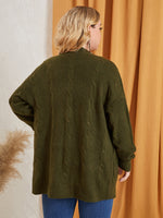 Plus Drop Shoulder Pocket Patched Open Front Cardigan