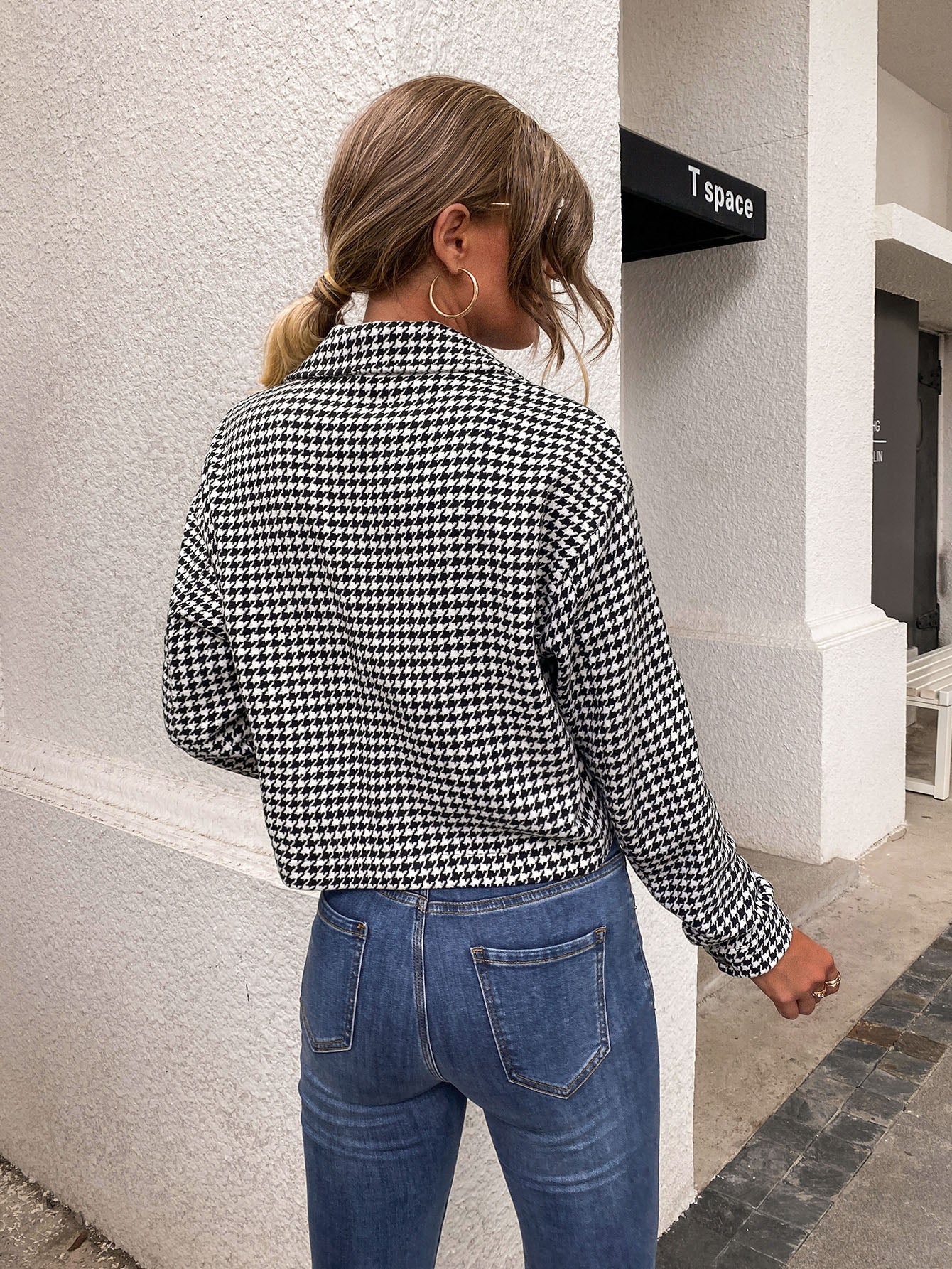 Houndstooth Flap Detail Tweed Overcoat
