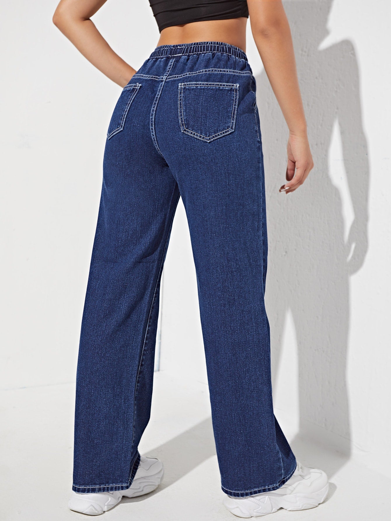 Drawstring Waist Straight Leg Jeans