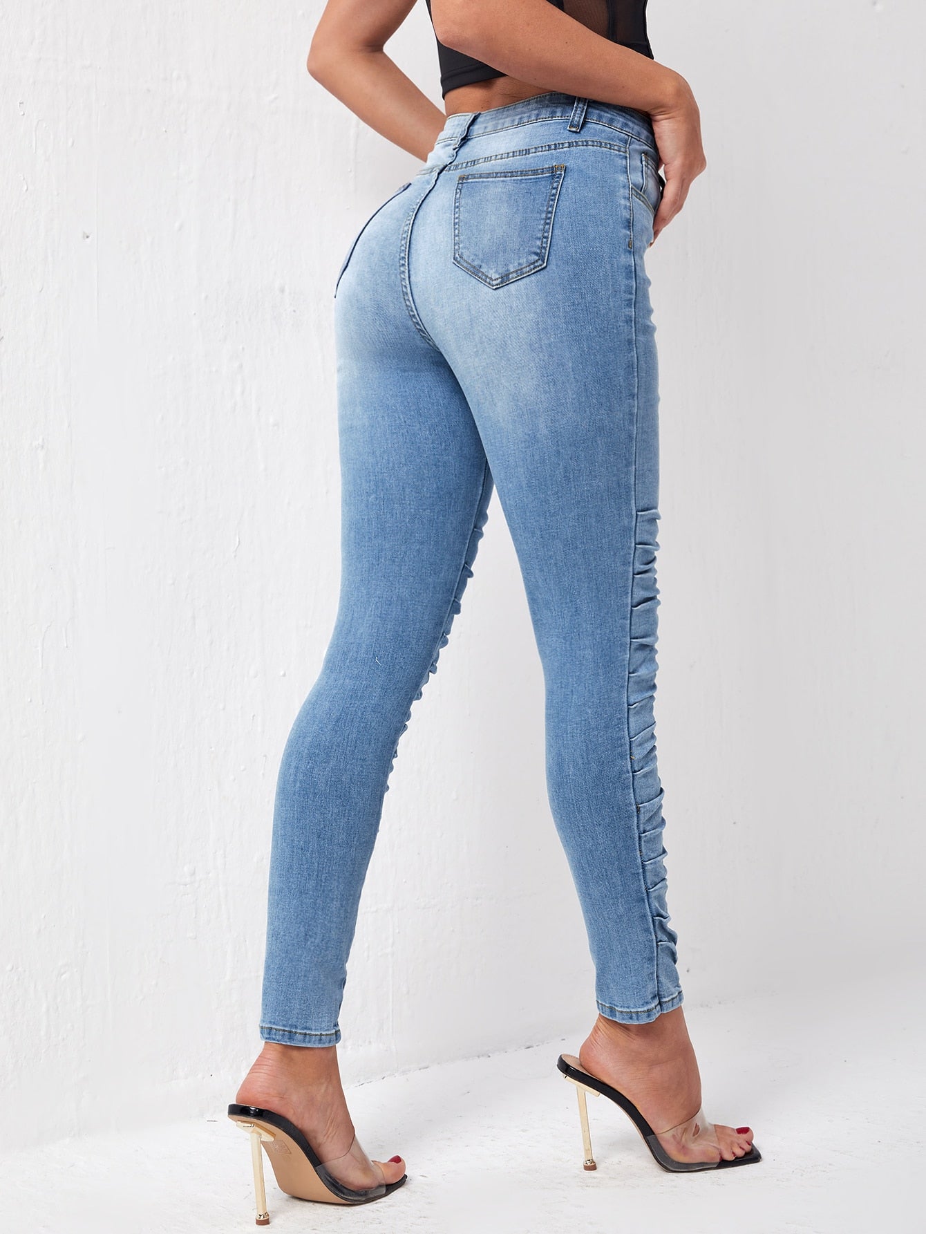 Slant Pocket Ruched Skinny Jeans