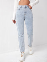 Patch Detail High Waist Mom Fit Jeans