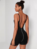 Patch Detail Top-stitching Unitard Romper