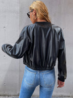 Baseball Collar PU Leather Bomber Jacket