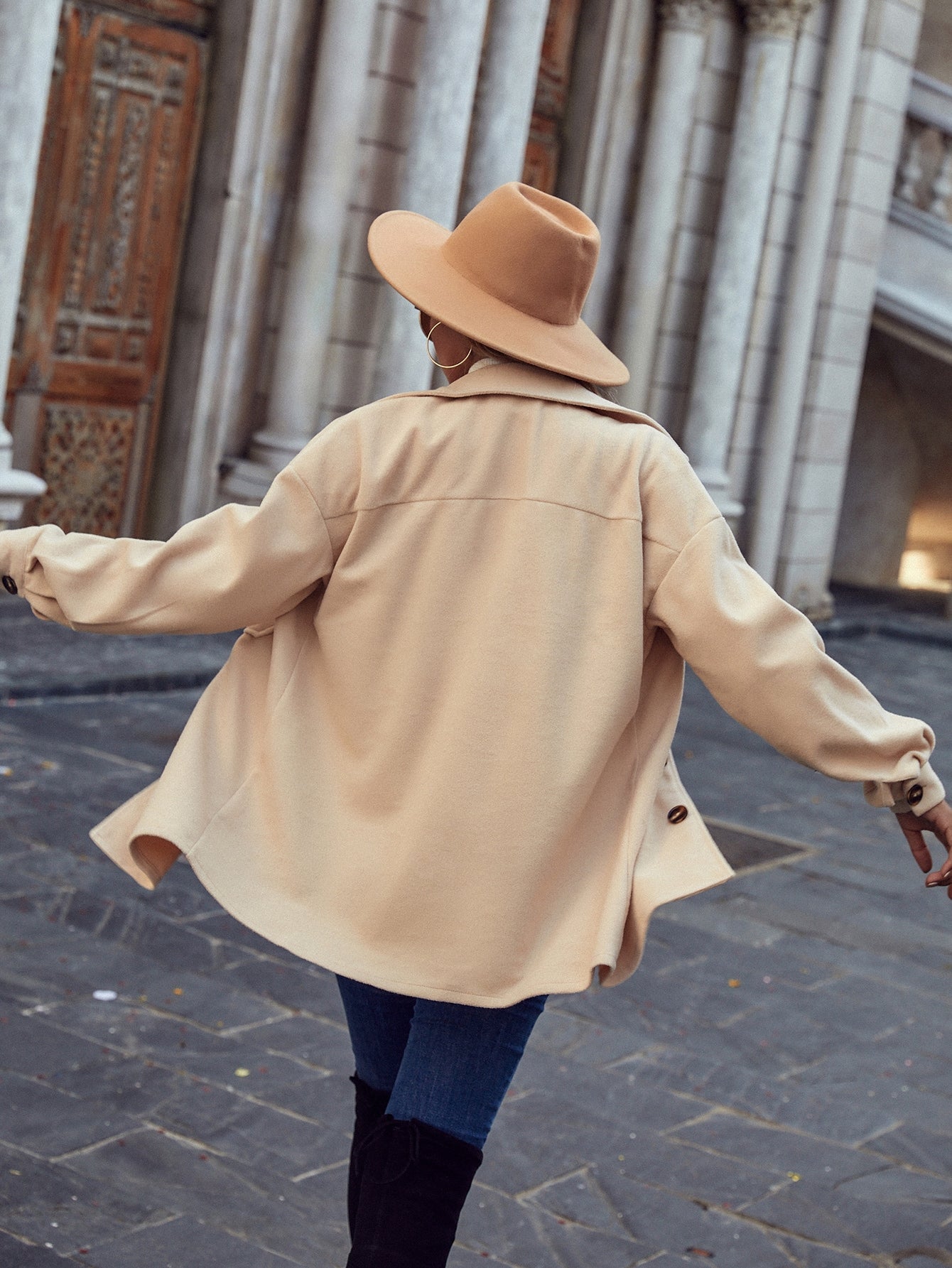 Flap Pocket Drop Shoulder Overcoat