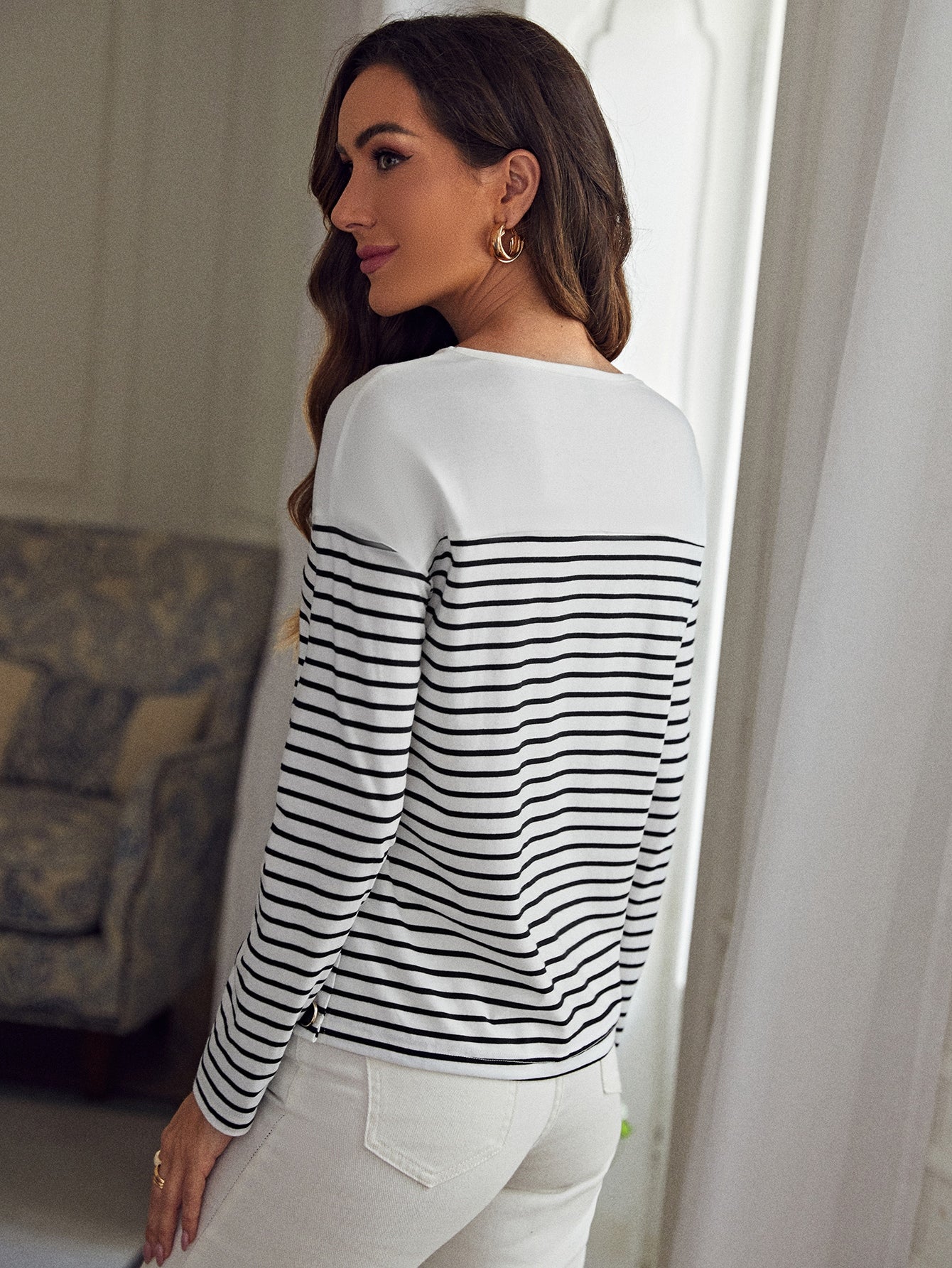 Striped Print Drop Shoulder Tee