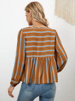Striped Lantern Sleeve Peplum Blouse