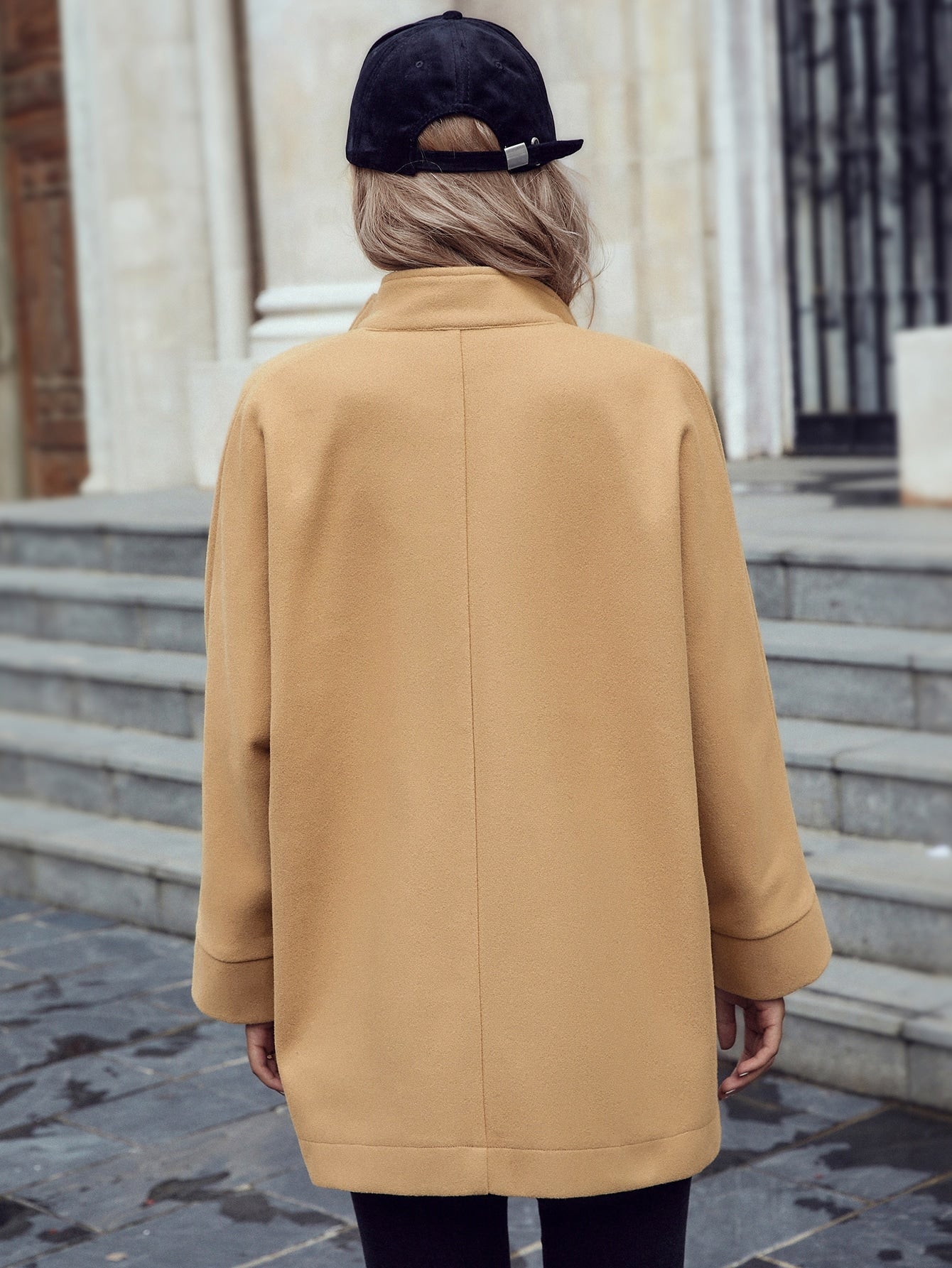Double Pocket Open Front Overcoat Without Belt