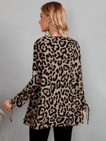 Leopard Print Drawstring Sleeve Blouse