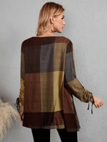 Color Block Drawstring Cuff Blouse