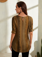 Keyhole Back Block Stripe Blouse