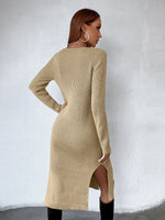 Ribbed Knit Split Thigh Sweater Dress