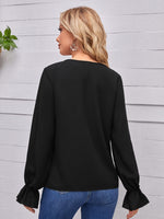 Guipure Lace Insert Flounce Sleeve Blouse