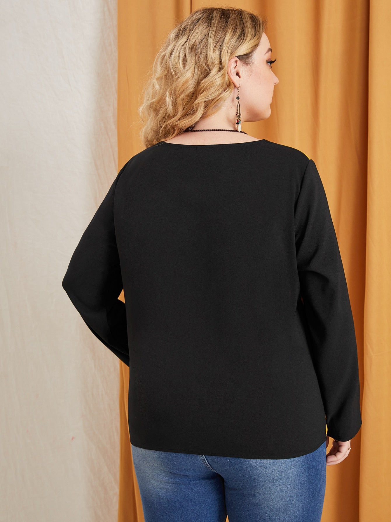 Plus Round Neck Color Block Top