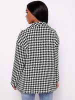 Houndstooth Print Double Breasted Tweed Overcoat