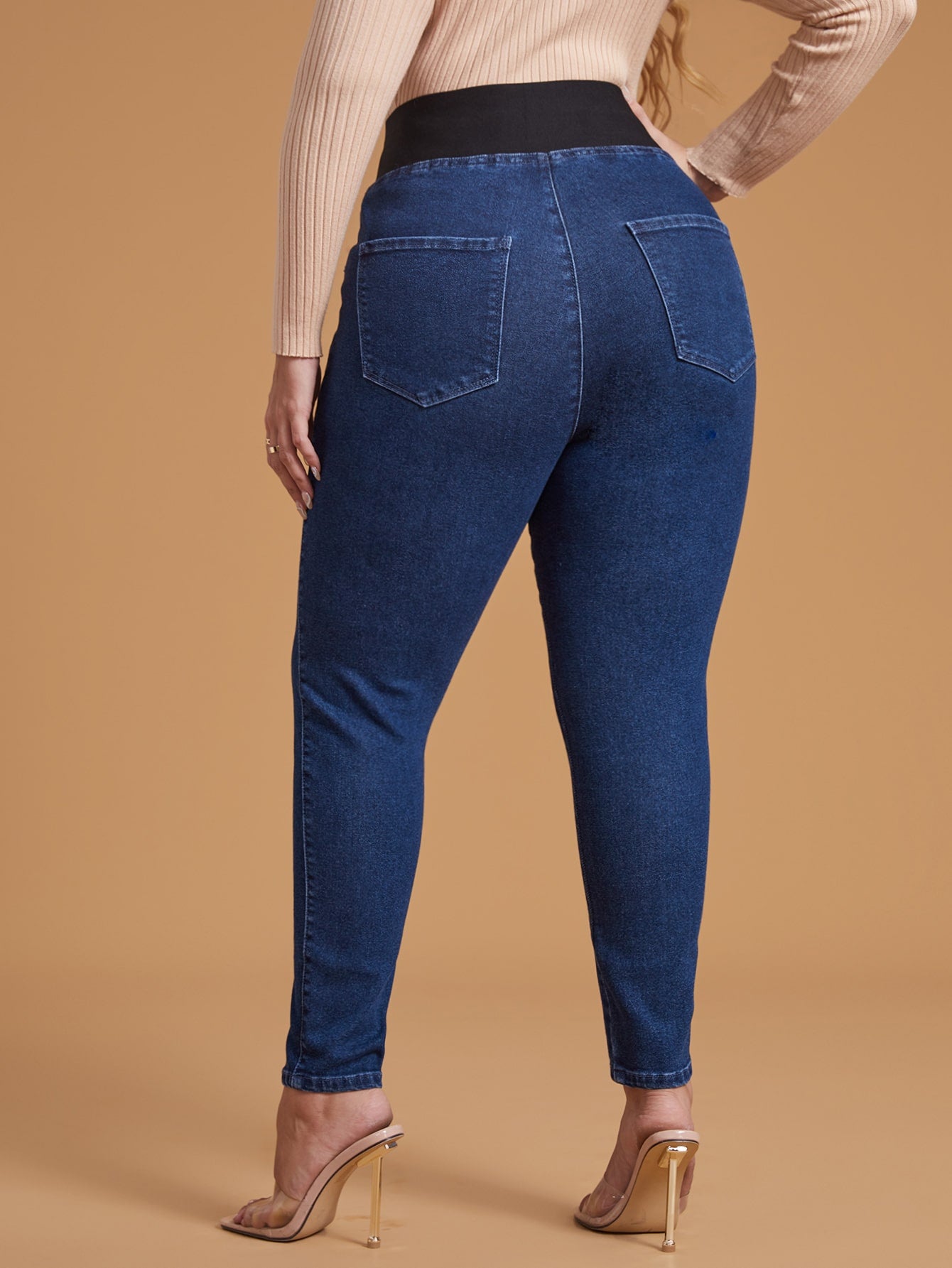 Plus High Waist Zipper Pocket Skinny Jeans