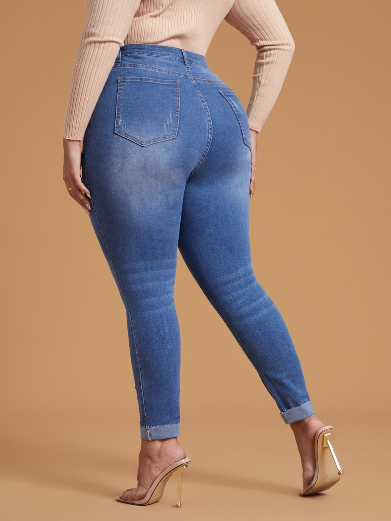 Plus High Waist Ripped Cat Scratch Skinny Jeans