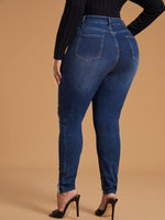 RECYCLED DENIM Plus High Waist Ripped Frayed Skinny Jeans