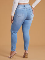 Plus High Waist Ripped Raw Cut Skinny Jeans