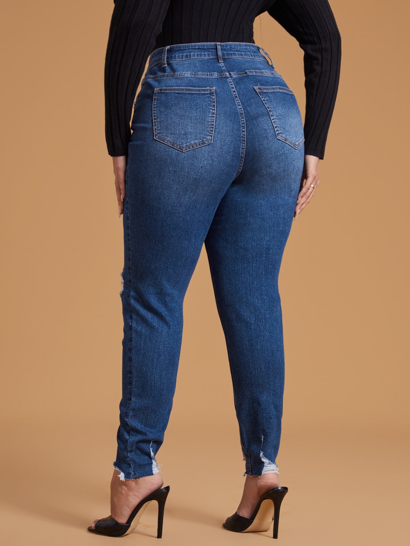 RECYCLED DENIM Plus High Waist Ripped Skinny Jeans