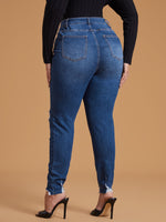 RECYCLED DENIM Plus High Waist Ripped Skinny Jeans