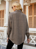 Houndstooth Print Drop Shoulder Tweed Overcoat