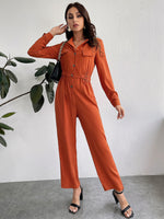 Flap Detail Half Button Elastic Waist Jumpsuit